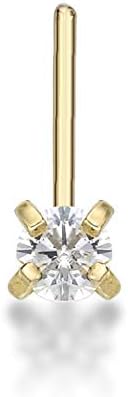 22 Gauge 14K Yellow Gold 2MM Cubic Zirconia Nose Ring, White