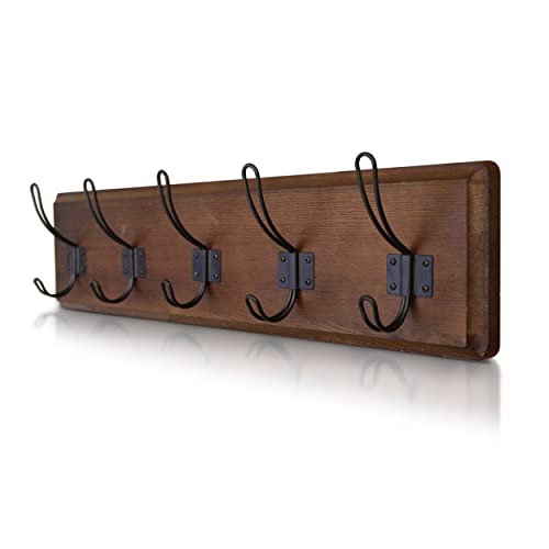 Rustic Coat Rack with 5 Hooks Brown Wall Mounted 24" Coat Rack