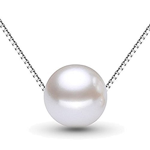 Sinlifu Single Pearl Pendant, 7.5-8mm Freshwater Pearl with Silver plated 45CM Box Chain for Women, Girls (White)