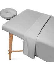 Saloniture 3-Piece Microfiber Massage Table Sheet Set - Premium Facial Bed Cover - Includes Flat and Fitted Sheets with Face Cradle Cover - Light Gray