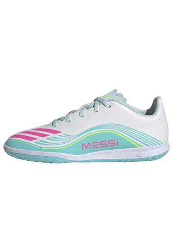adidas Unisex Kids F50 Messi Club Indoor Football Shoes Kids, FTWR White/Lucid Pink/Flash Aqua, 4.5 UK