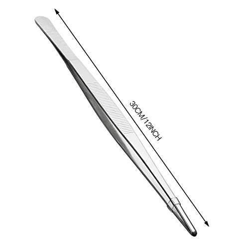 Kitchen Tweezers Long Tweezers, 12 Inch Stainless Steel Food Tweezers with Precision Serrated Tips for Cooking and Medical(12 Inch Straight)
