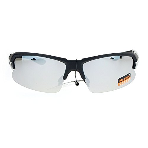 Xloop Sport Sunglasses Mens Half Rim Light Frame UV400 Black Gray, Silver Mirror