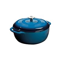 Lodge 6 Quart Enameled Cast Iron Dutch Oven with Lid – Dual Handles – Oven Safe up to 500° F or on Stovetop - Use to Marinate, Cook, Bake, Refrigerate and Serve – Blue