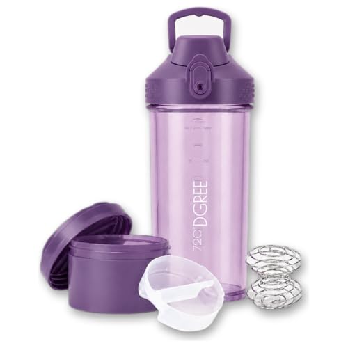 720°DGREE Protein Shaker mit Pulverfach 550ml “uberShaker“ – Auslaufsicher, BPA-Frei, Skala, Spiralmixer für cremige Shakes - Premium Eiweißshaker, Sc