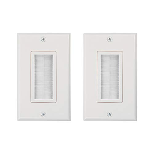 Buyer's Point Brush Wall Plate [UL Listed], Decora Style, Cable Pass Through Insert for Wires, Single Gang Cable Access Strap, Wall Socket for HDTV, HDMI, Home Theater Systems (2 Pack, White)