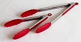 Ewei's Homewares Premium Silicone Kitchen Tongs 2 Pack (9-inch & 12-inch), Red