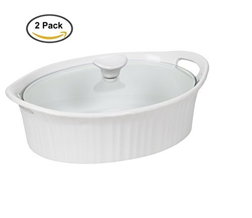 Corningware 1105935 French White III Oval Casserole with Glass Cover, 2.5-Quart, (Pack Of 2)