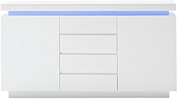 Robas Lund Sideboard Weiss Hochglanz Mit Led Farbwechsel Beleuchtung Mit Fernbedienung Bxhxt 150x81x40 Cm Amazon De Kuche Haushalt