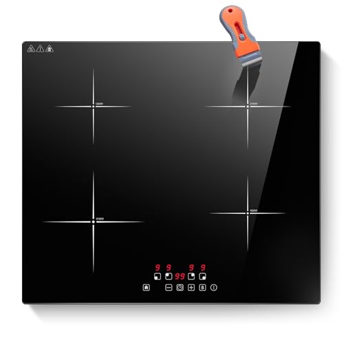 SNDOAS Piano Induzione 4 Fuochi 60 cm, 7000W Piano Cottura Induzione, Funzione Boost, 9 Livelli di Potenza, Timer 99 Min, Controllo Touch, Piastra Induzione Incasso, con Raschietto di Pulizia
