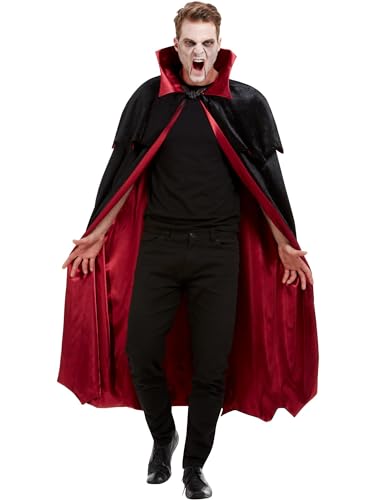 Smiffys Deluxe Vampire Cape, Black Velour with Red Lining, Halloween Fancy Dress Accessory, Vampire Dress Up Accessories