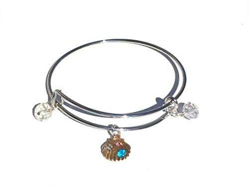 Expandable Silver Tone Shell Charm Bangle Bracelet for girls, Teens and Women