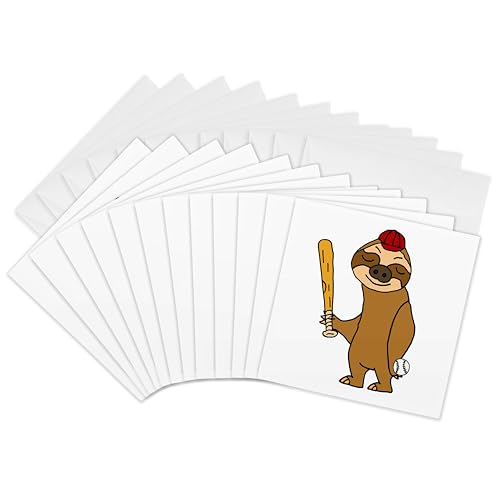 3dRose Greeting Cards - Cool Humorous Sloth Playing Baseball or Softball Cartoo…