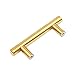 Gold Drawer Pulls Brushed Brass Cabinet Handles Stainless Steel T Bar Cabinets Knobs 10 Pack 3Inch (76mm) Hole Centers - homdiy HD201PB Gold Cabinet Hardware Pulls