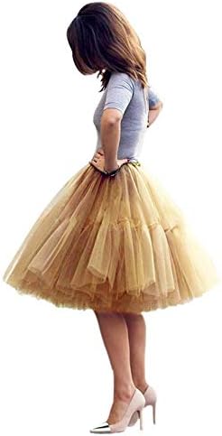 Women's Midi Tulle Tutu Skirt Puffy Princess Five Layers A line 50s Petticoat Crinoline Underskirt Prom Party ICY076