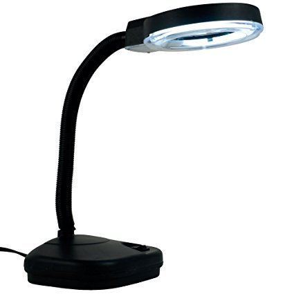 SCHOFIC Plastic Lightweight Portable Tabletop Gooseneck LED Magnifying Lamp (Black)