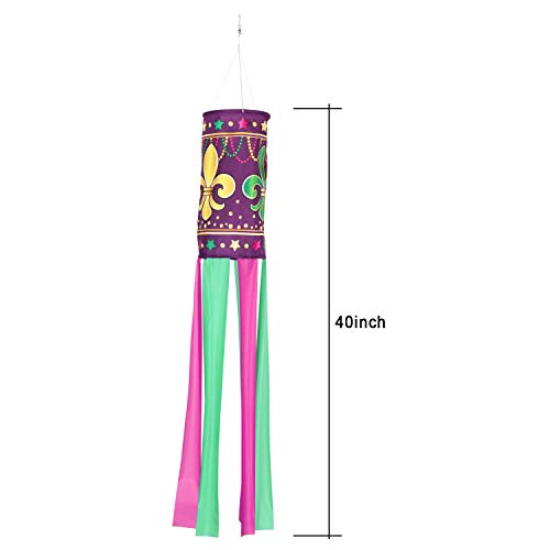 Mardi Gras Flag Fleur-de-Lis Windsock Outdoor New Orleans Mardi Gras Party Decorations Purple Durable Spinner Hanging Decor (2 Pack) - Thumbnail 2