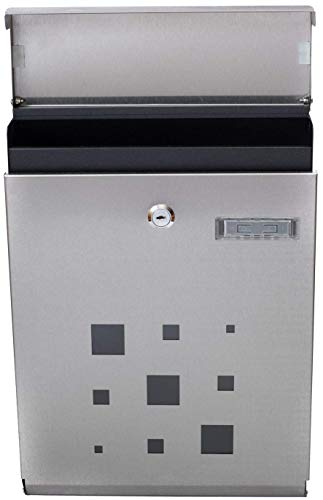 PEELCO Modern Stainless Steel Mailbox - Vertical Wall Mount - Powder Coated Galvanized - Weather Proof - Lockable w/Spare Keys (Stainless Steel w/Black Trim) - Thumbnail 4