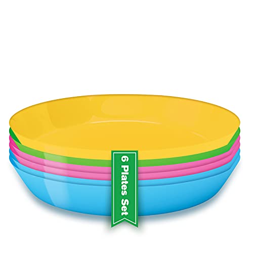 Reusable Dinner Plates, Microwave Safe for Kids. 6-Pack Small Plastic Plates, Dishwasher Safe