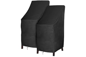 ROSIELILY High Back Patio Chair Covers Waterproof Heavy Duty Stackable Outdoor Bar Stool Cover Black Patio Furniture Covers Outside Lounge Deep Seat Covers, Large Tall Lawn Chair Covers, High Back-2 Pack, Black