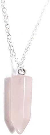 Rose Quartz Pink Gemstone Crystal Point Pendant Sterling Silver Plated Necklace