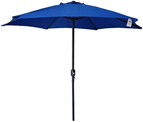 ShadeRest 9 ft Outdoor Aluminum Patio Market Umbrella with Crank, 6 Ribs, 100% Polyester, Dark Blue