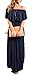 OYANUS Womens Off The Shoulder Ruffles Pockets Dress Side Split Maxi Dresses Navy L