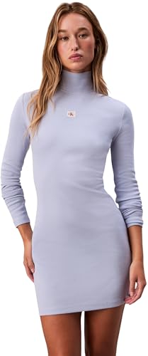 Vestido Bodycon Mujer Woven Label Ribbed Mini con Cuello Alto, Azul (Casual Blue), S