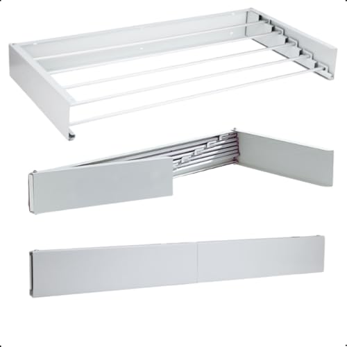 Varal Retrátil De Parede Magico Secreto Recolhível Resistente Em Alumínio Reforçado Para Lavanderia Apartamento e Economiza Espaço Invisivel Dobrável 80cm Com 5 Varetas X-MATTE (BRANCO)