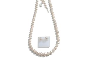 KIVELO Pearl necklace and Earring set-Real Pearl necklace-Jewelry sets for women | 18in-19in AAAAFreshwater pearl necklace,Elegant Round Ivory Womens pearl necklace Fashionable Boutique Gift- xinyu163 store!