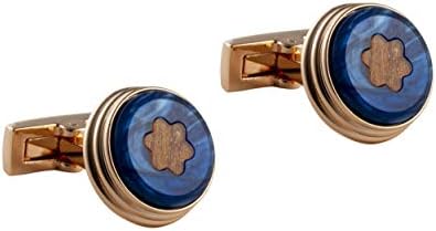 Rose Gold Iconic Emblem with Blue and Wood Combination Cufflinks for Men