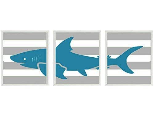Amazon Com Shark Wall Art Boy Room Prints Baby Boy Nursery Toddler Boy Room Shark Prints Shark Nursery Stripe Kids Bathroom Wall Art Handmade