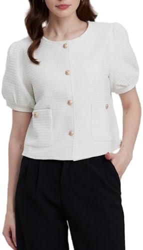 Womens Cropped Tweed Jackets Collarless Button Down Business