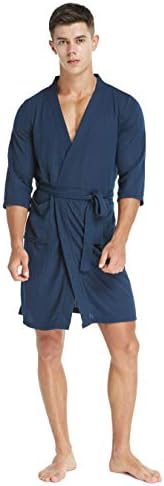 ROSESIMON Soft Waffle Robes for Men, Kimono Hotel Spa Robe - 3/4 Sleeve Knee-Length Bathrobe