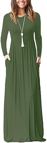 DICOOL Casual Long Floor Dress Solid High Waist Loose Fit Maxi Dress For Women (Army Green, Medium)