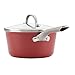 Ayesha Curry Home Collection Nonstick Sauce Pan/Saucepan with Lid, 3 Quart, Red