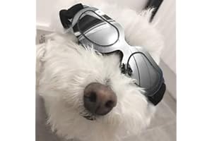 PEDOMUS Dog Sunglasses Small Dog Goggles Doggles Dog Glasses for Small Dogs Adjustable Band Silver