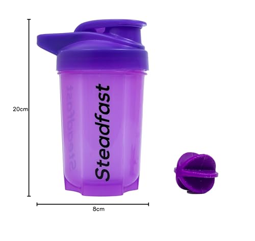 Steadfast Nutrition Plastic Protein Shaker Blender 400ml Bottle For Whey Protein Mix, Cycling, Gym Water Bottle With Blender Ball (Neon Purple Pack Of 1) 4