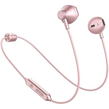 Picun Wireless Headphones 10 Hrs Playback Sport Bluetooth Headphones HiFi Stereo Sound in-Ear Anti-Fall Off Earbuds with Mic, IPX5 Waterproof Magnetic Earphones for Workout Gym Running (Rose Gold)