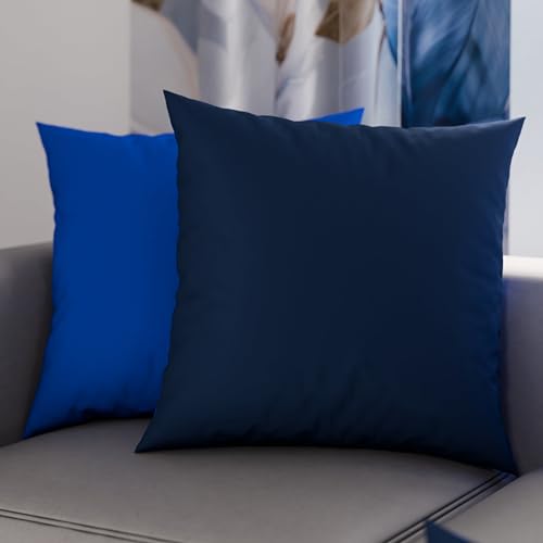 PETTI Artigiani Italiani - 2er-Set Kissenbezuege 35x35 cm aus Mikrofaser, Dekokissen-Bezuege fuer Schlafzimmer und Sofa, Set mit 2 Kissenhuellen, Wende-Kissenbezug Double-Face Elektroblau Notte