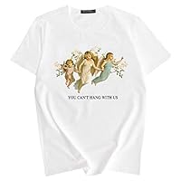 Lovhop Women Summer Harajuku Short Sleeve T-Shirt Cute Little Angels Cupid Letters Print Aesthetic Blouse Hip-Hop Streetwear Loose Tops