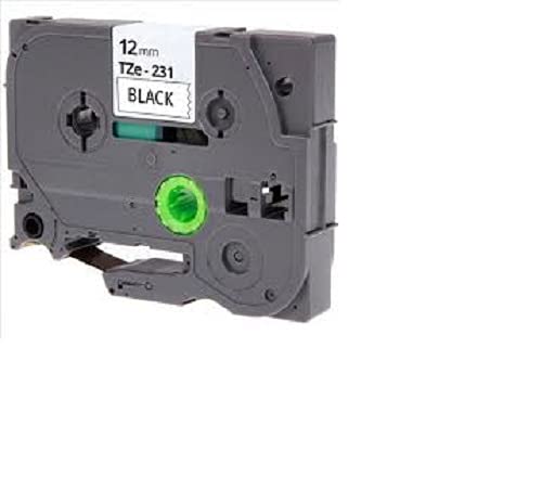 5X 12mm Width Compatible Laminated Label Tape for Brother P-Touch PT-1000. Black ON White . 8m in Length. TZe-231. See Description for List of Compatible Printers. TZ-231