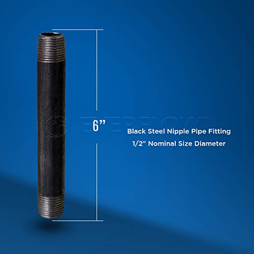 Everflow Supplies NPBL1260-10, Steel Nipple Pipe, Build Vintage DIY Furniture With Pre Cut Industrial Iron Pipe, Threaded Malleable Pipe 1/2" x 6" Black ( Pack Of 10)