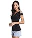 Suimiki Women's Cut Out Trendy Party Short Sleeve Shirt Stretchy Blouse Casual Top Black