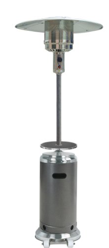Hiland HLDS01-SSHST 48,000 BTU Propane Patio Heater w/Wheels and Table, Large, Hammered Silver/SS