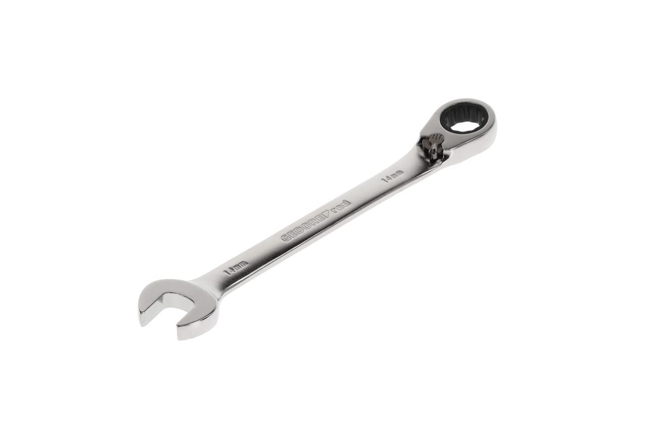 GEDORE red Combination ratchet spanner, Reversible, AF 14 mm, Angled, Flat, Bi-hex, Spanner, R07200140