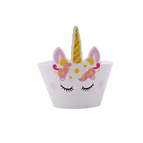 Xeminor Premium Unicorn Party Decorations for Kids Baby Cake Toppers, Plates, Napkins, Gifts Bag, Ppcorn Box Birthday Party Celebration Paper Tableware Decorations 12 Cake Wrapper and Topper