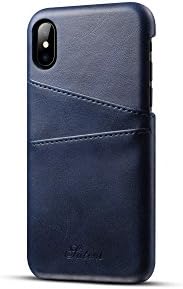 Iphone X Case, Premium PU Leather Wallet Case Credit Card Holder, Ultra Slim iphone Protective Back Case with 2 Card Holder Slots for Boys Girls Women Men, Blue