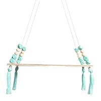 Fenfangxilas Storage Rack, Set of 1, Tassels Octagonal Beads Hanging Wooden Board Storage Shelf Nursery Decor Peppermint Green