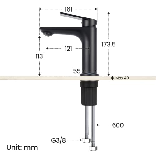 CECIPA Bathroom Sink Faucet Lead-Free Spout Height 11cm | Removable Flow Regulator with Flow Limiter, Water and Energy Saving, No Joystick, Black Finish